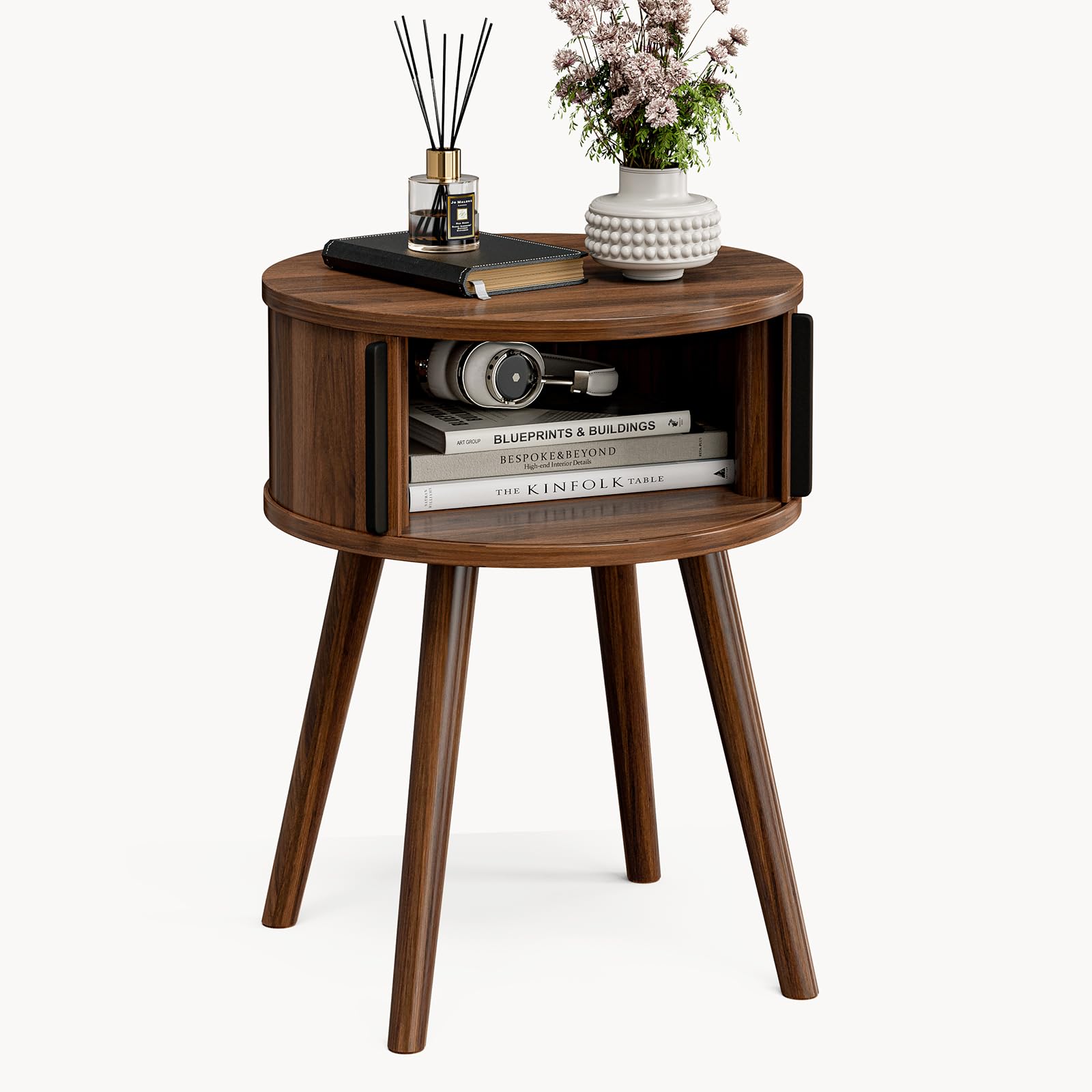 Side Table with Sliding Door Cabinet