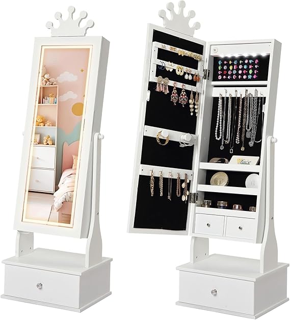 Kids Jewelry Armoire with LED Light and Full Length Mirror