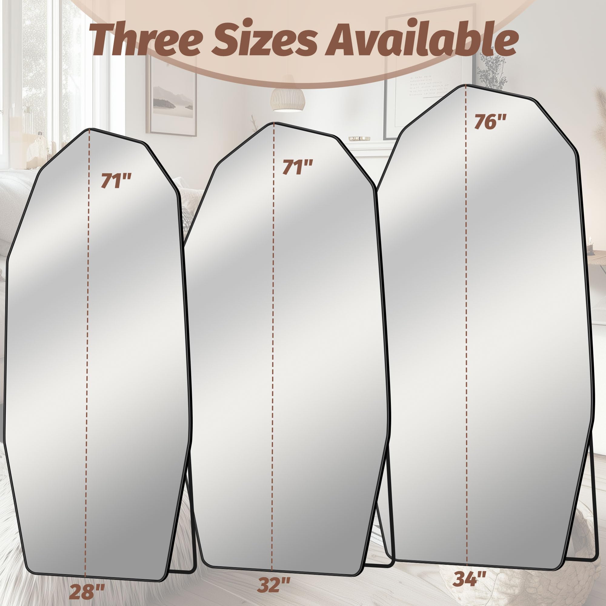 Full Length Mirror 71x28 Irregular Diamond Shape Black Aluminum Frame