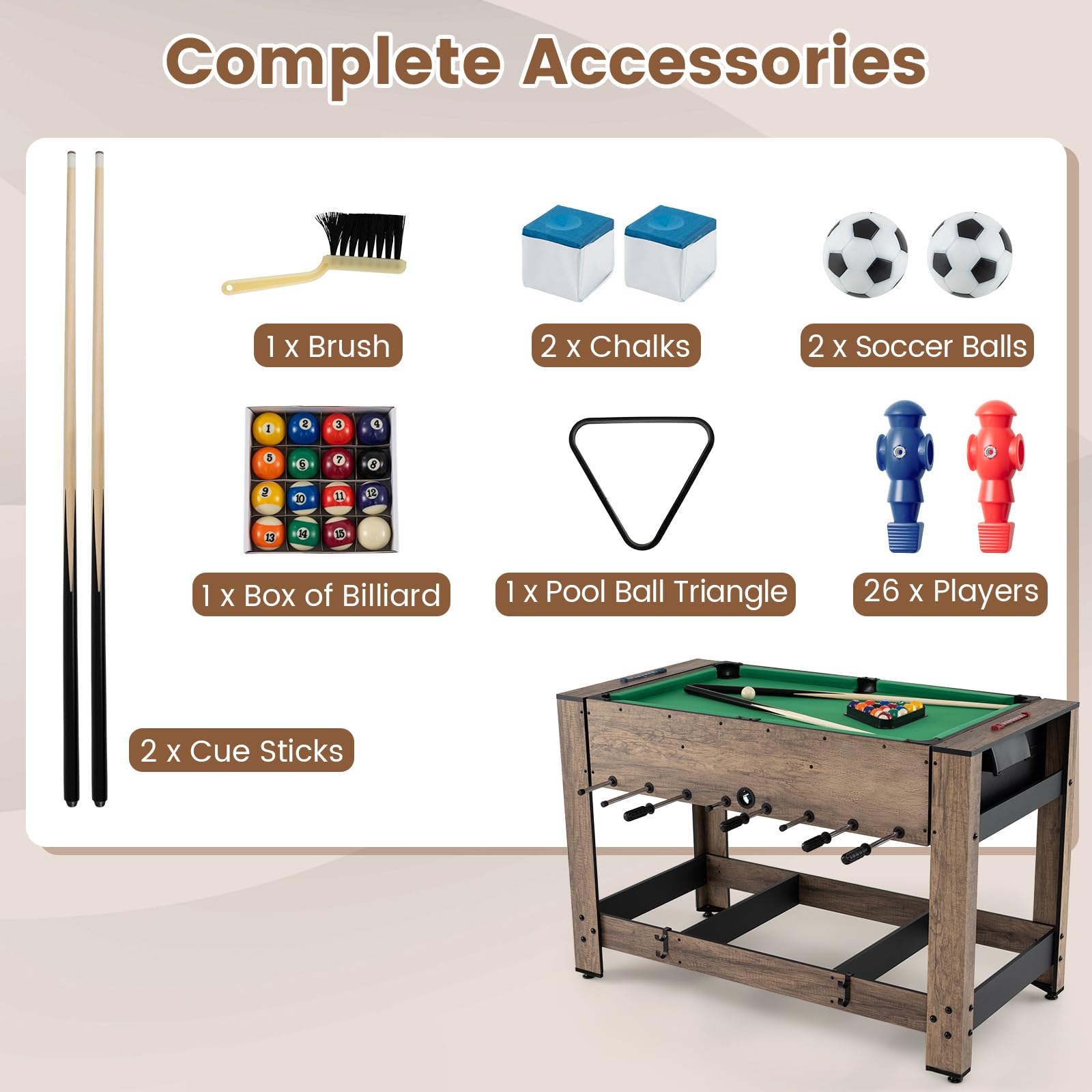 48" 2-in-1 Swivel Multi Game Table with Foosball and Pool
