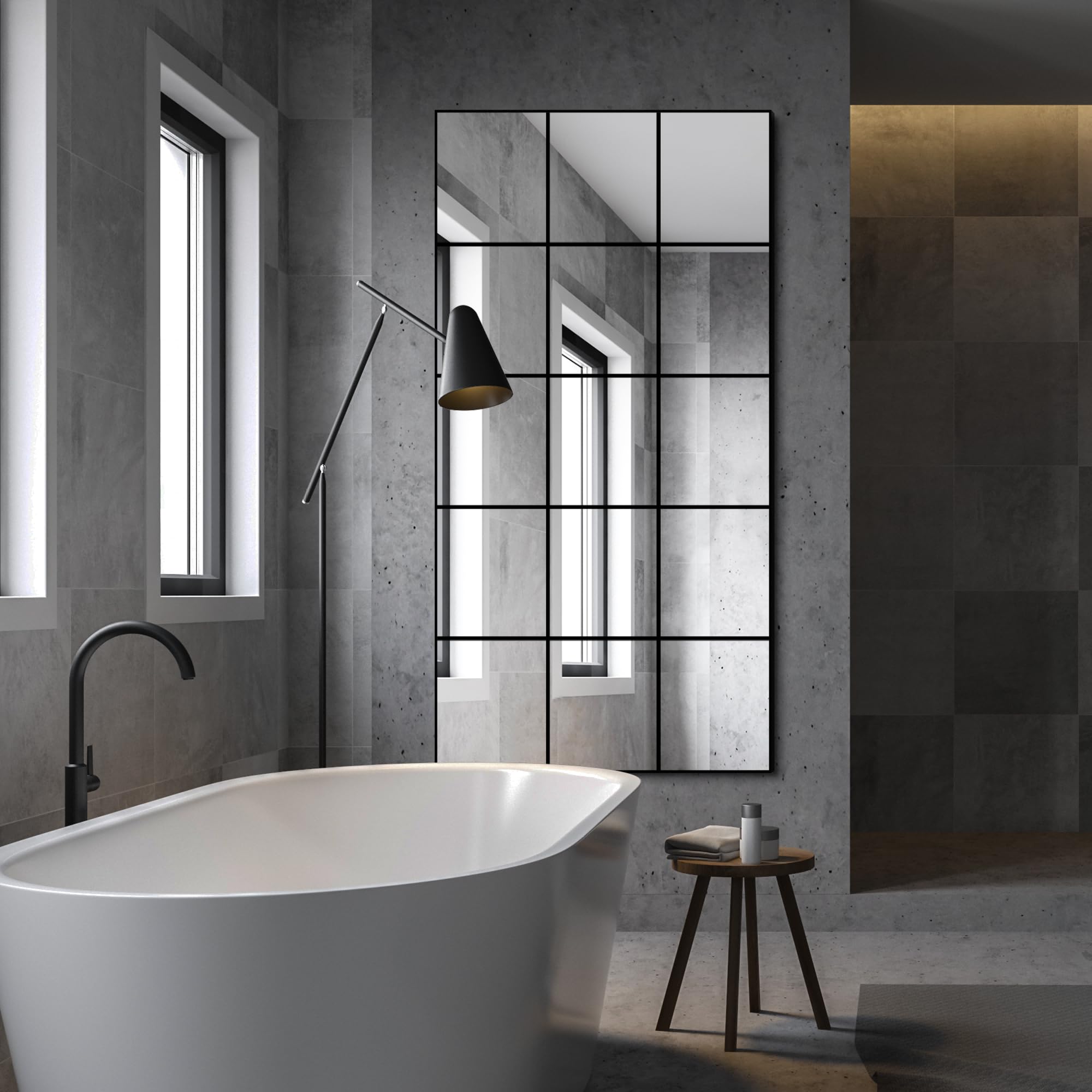 Rectangular Wall Mirror 55x28 Black Aluminum Frame