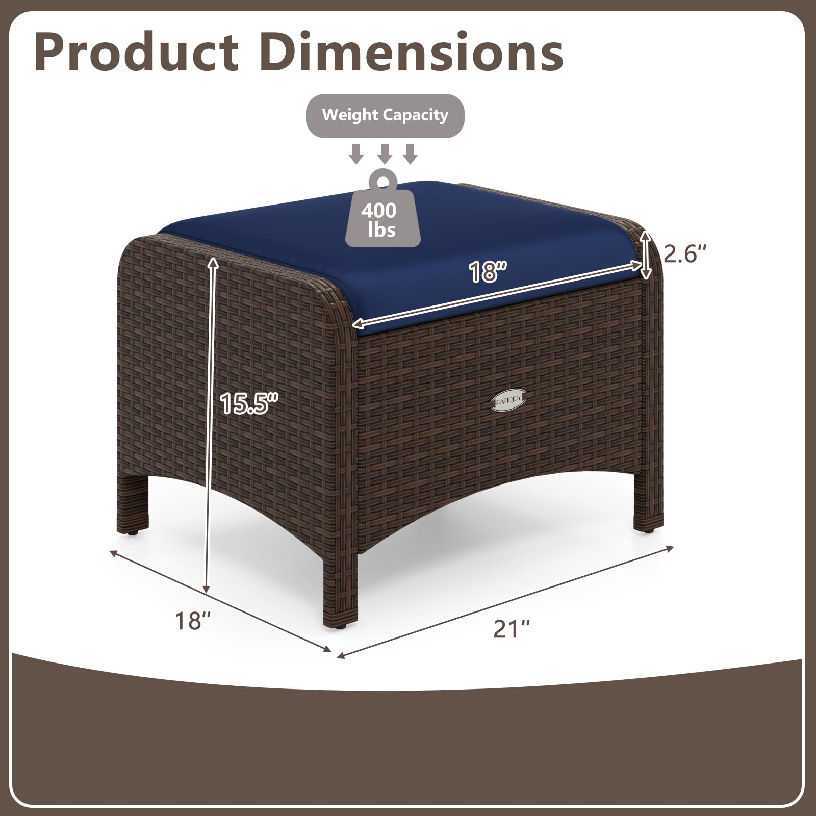 Wicker Outdoor Ottomans Set of 2 with Removable Cushions