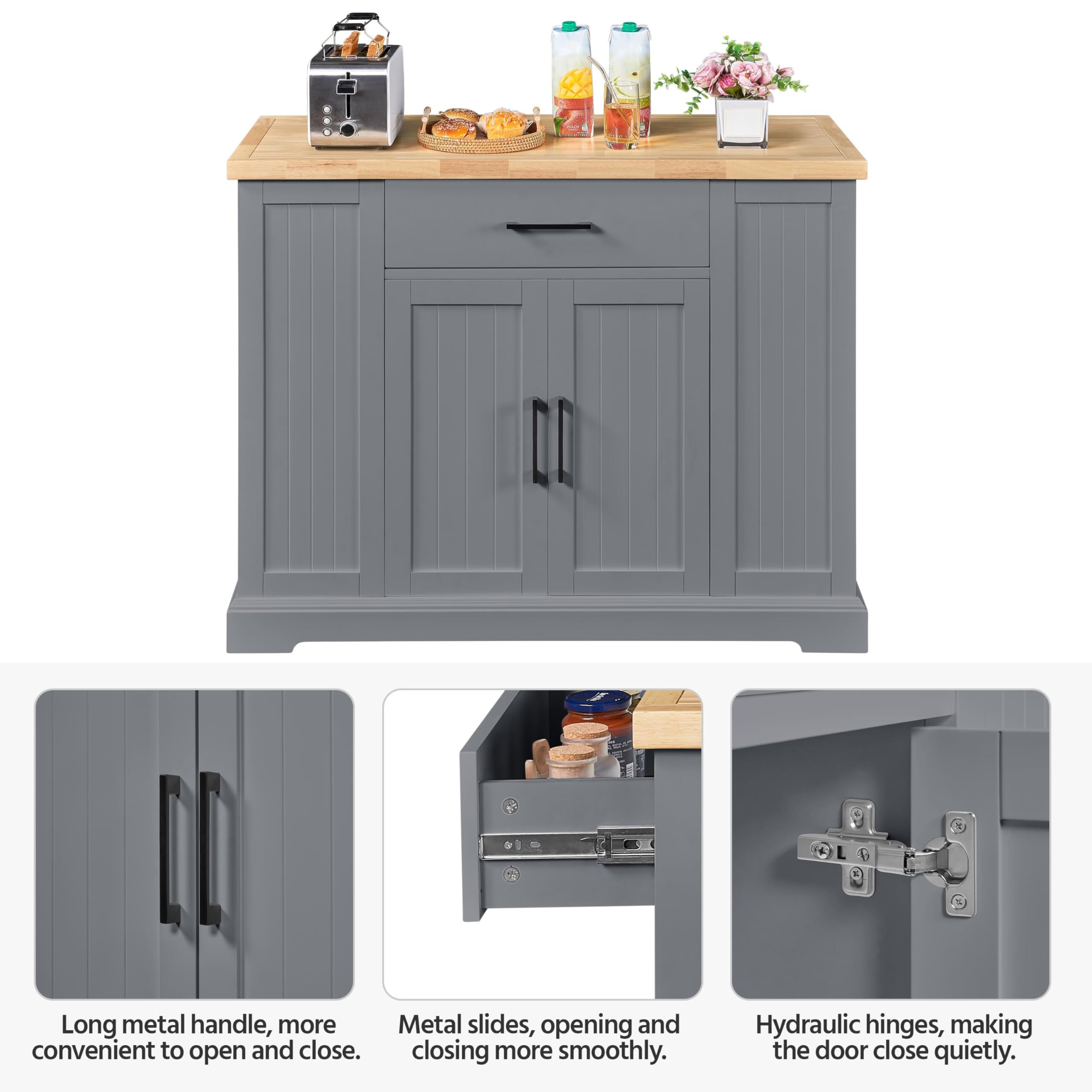 Rolling Kitchen Island Cart with Rubberwood Countertop