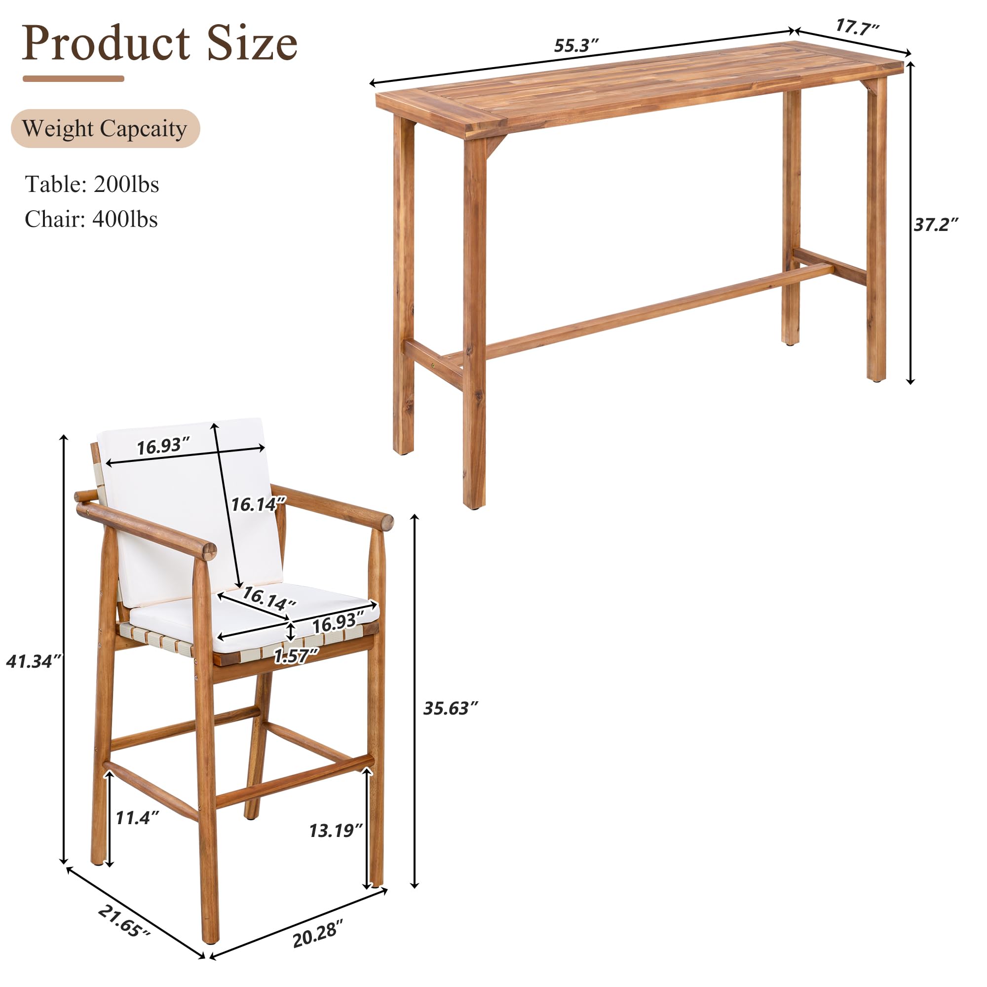3-Piece Outdoor Bar Set with Cushions
