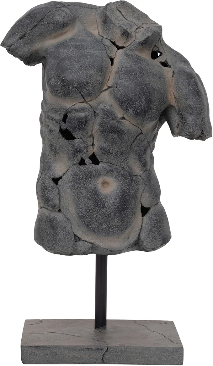 Cracked Male Torso Sculpture with Textured Black Finish