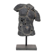 Cracked Male Torso Sculpture with Textured Black Finish