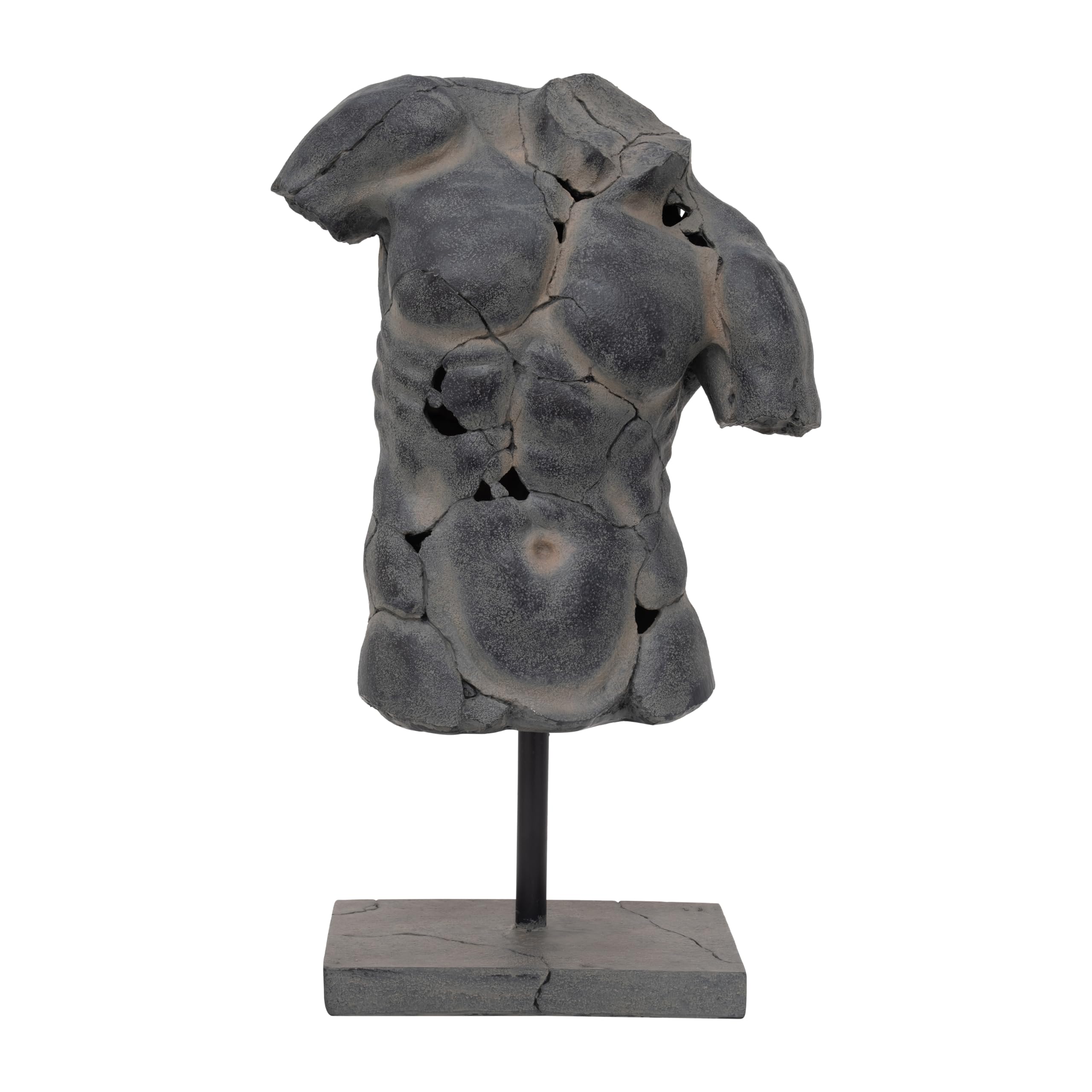 Cracked Male Torso Sculpture with Textured Black Finish