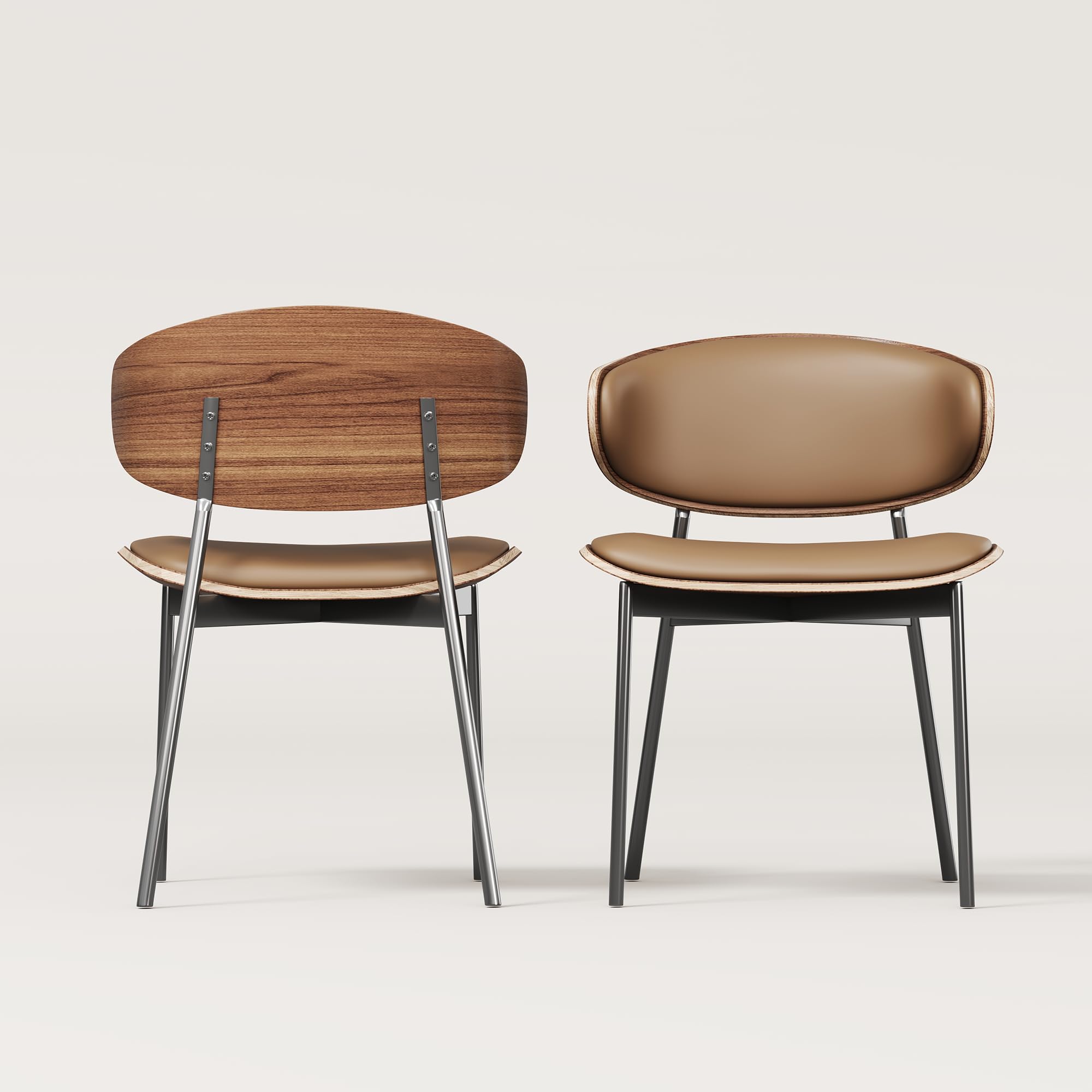 Mid-Century Modern Faux Leather Dining Chairs - Set of 2