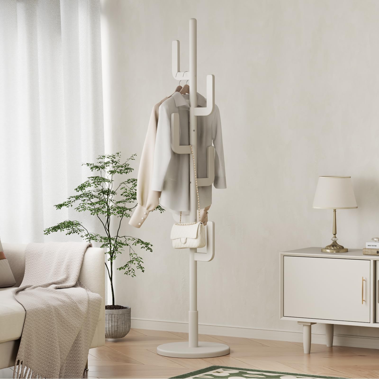 Solid Wood Cactus Coat Rack with 6 Hooks