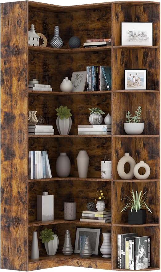 6-Tier L-Shaped Corner Bookcase with Full Baffle