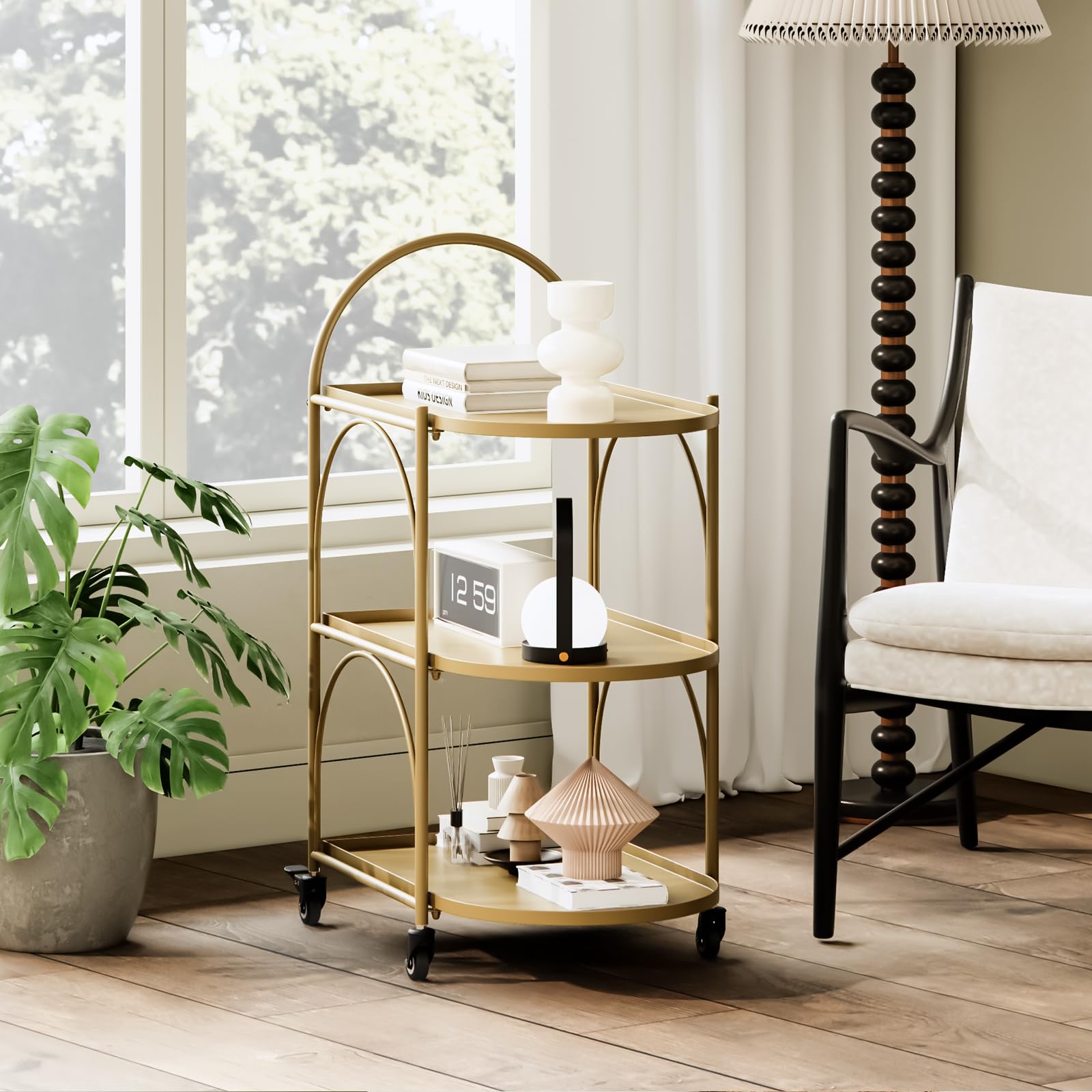 Metal Bar Cart with Lockable Wheels