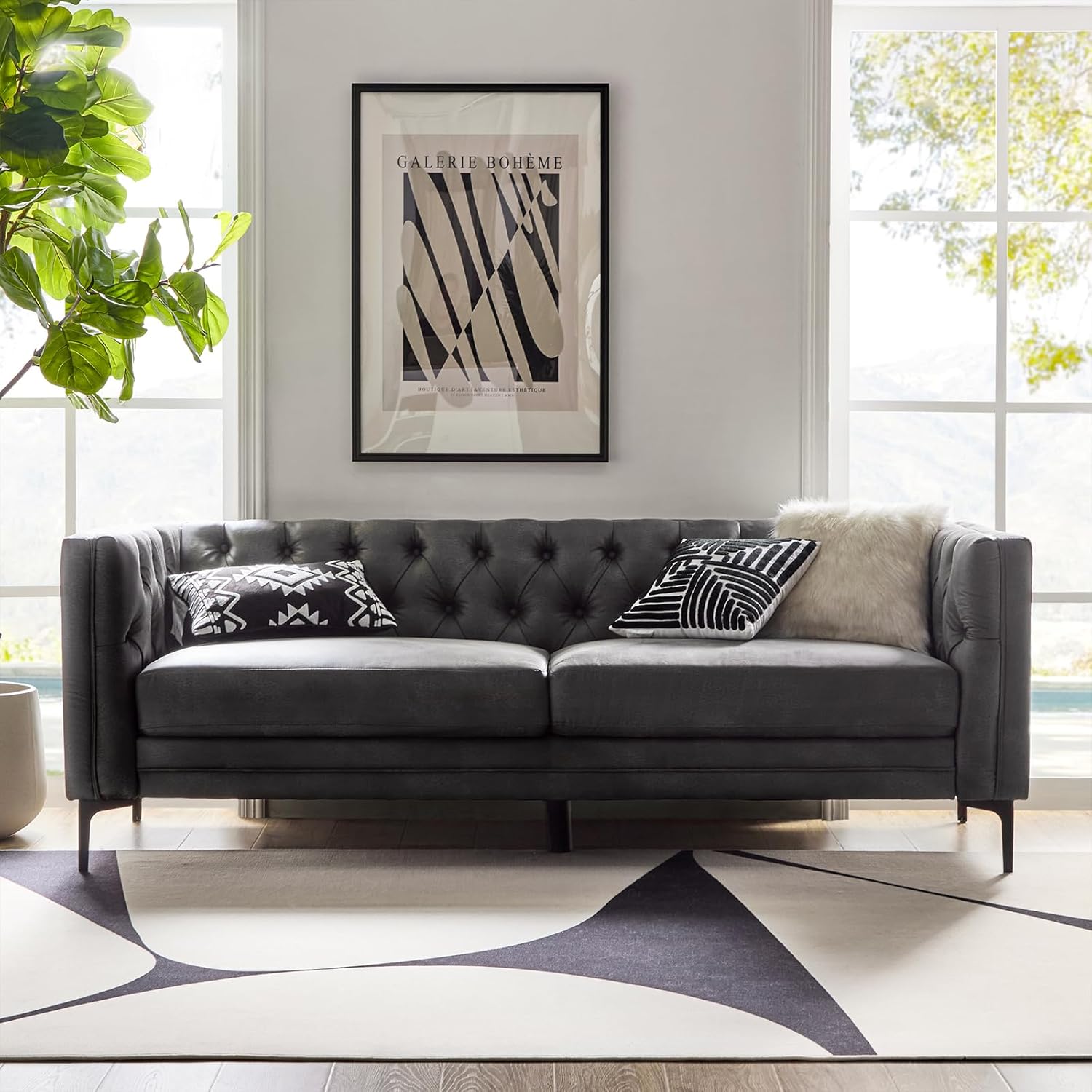 84" Faux Leather Sofa Camel