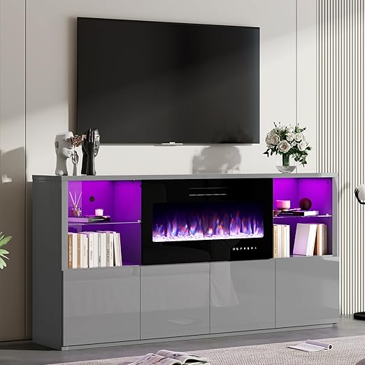 Modern Fireplace TV Stand 68 Inches White