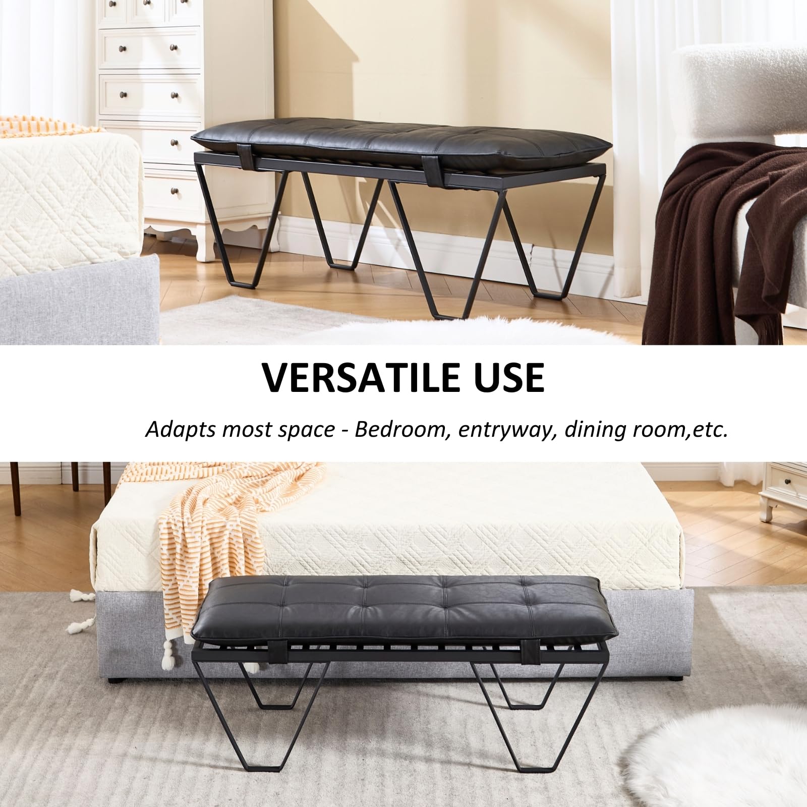 49" Modern Industrial Entryway Bench with Removable Cushion