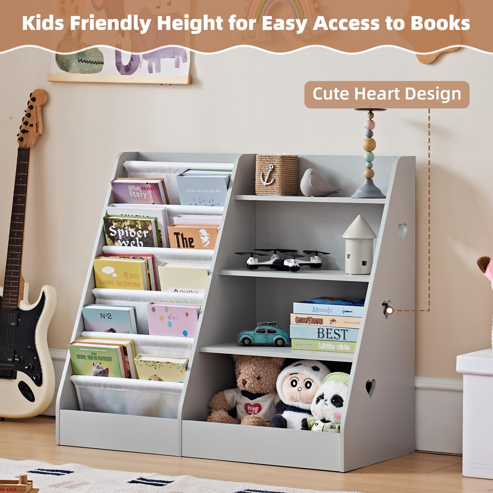 4 Tier Kids Bookshelf with Storage Organizer