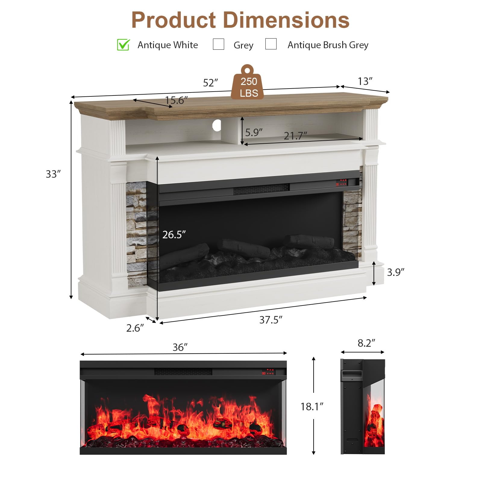 Fireplace TV Stand for TVs up to 65 Inches with Electric Fireplace