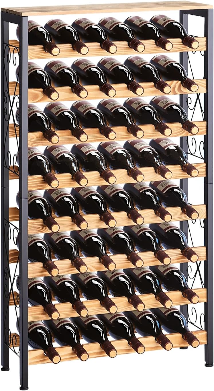 15 Bottle Freestanding Wine Rack with Wood Tabletop