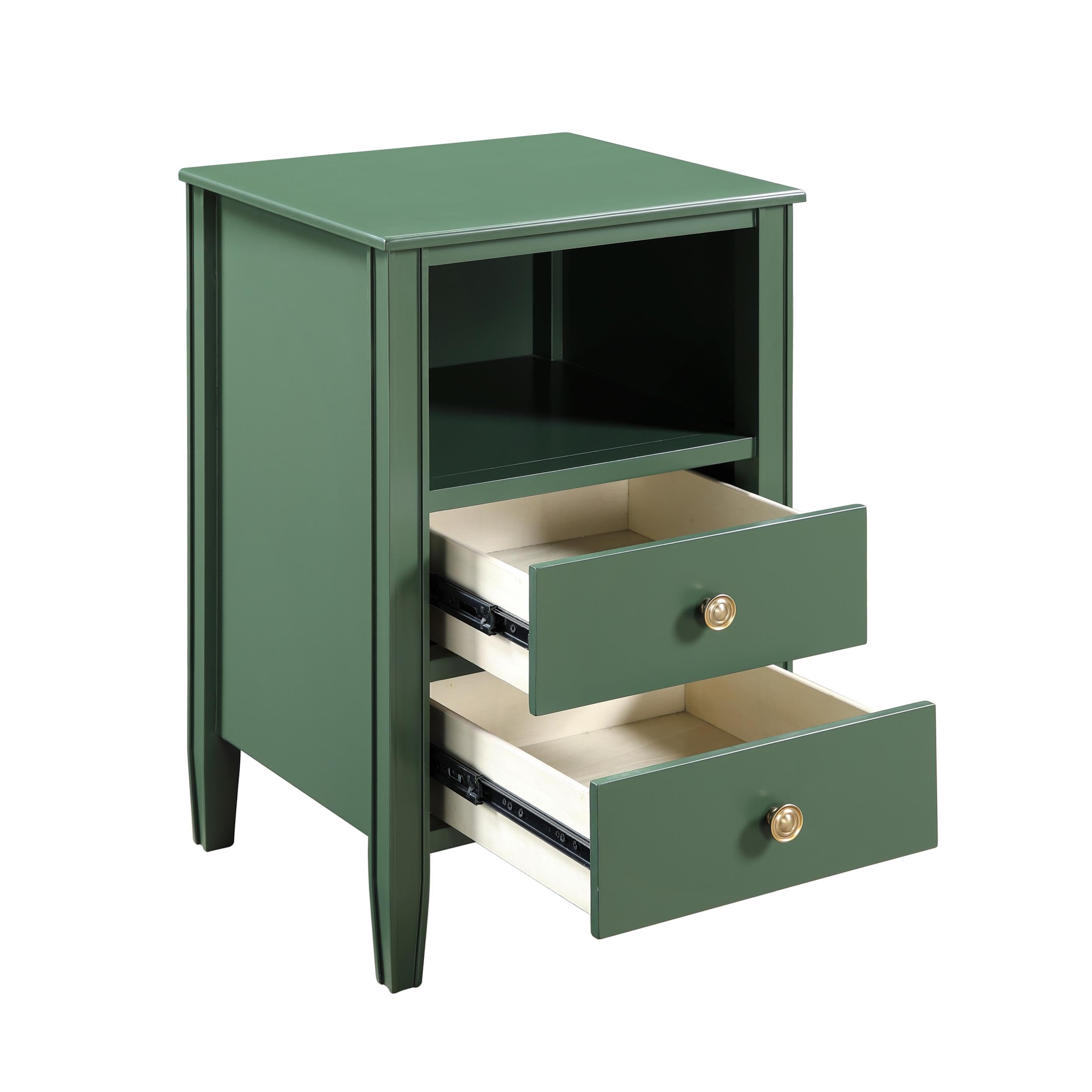 2-Drawer Vintage Green Painted Wood Storage Nightstand