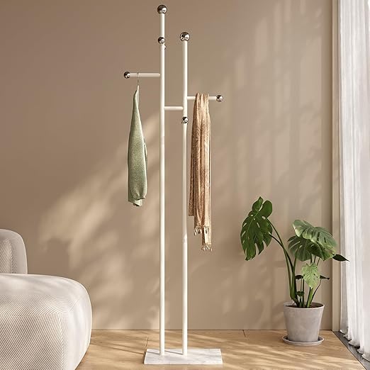 Coat Rack Freestanding with Marble Base - Heavy Duty Metal Corner Coat Tree