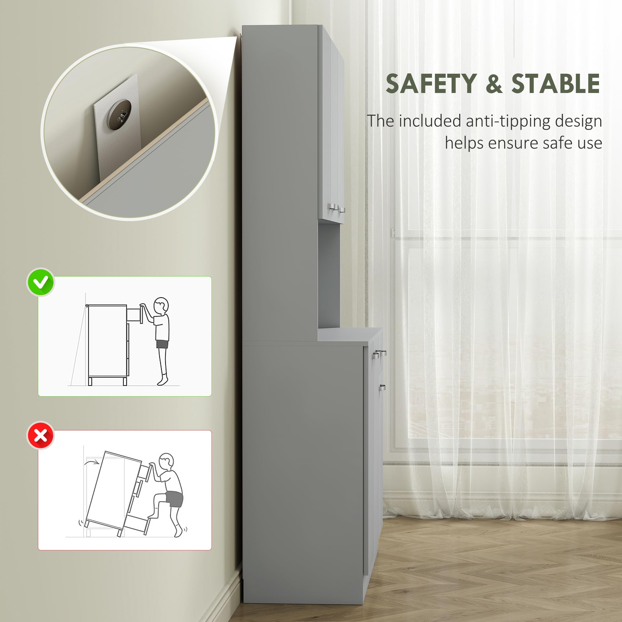 Kitchen Pantry Cabinet with Microwave Stand