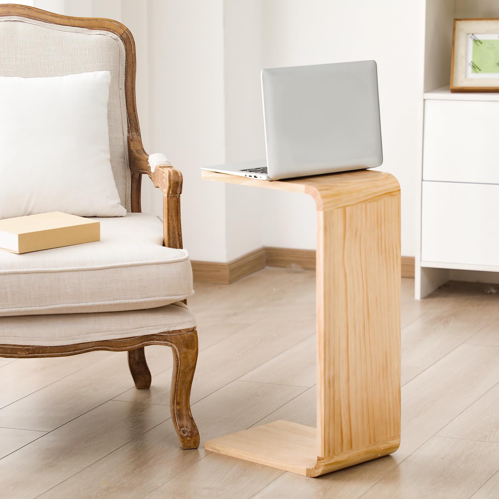 C-Shaped Solid Wood Side Table