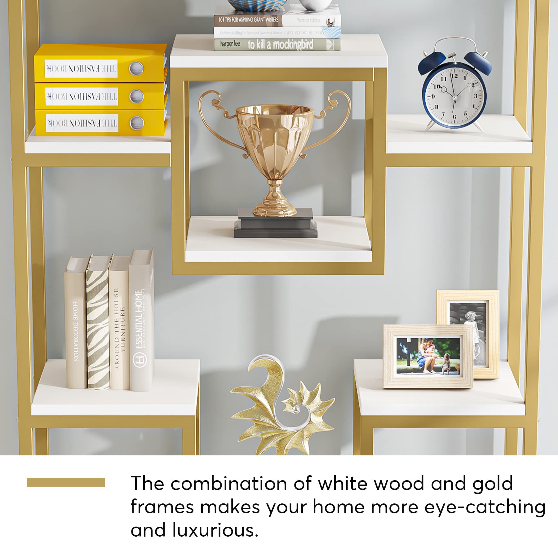 71" Gold Geometric Bookshelf Set of 2