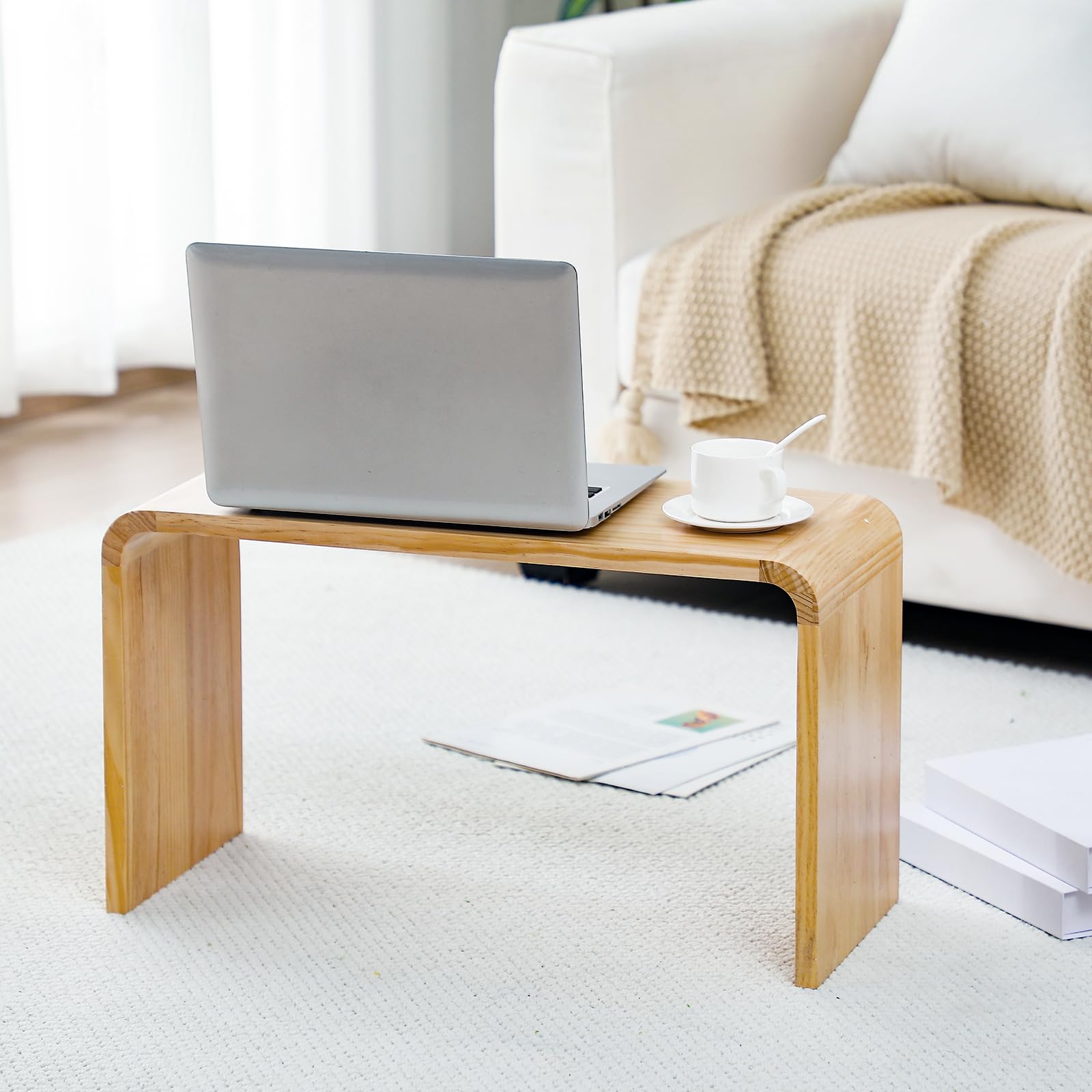 C-Shaped Solid Wood Side Table