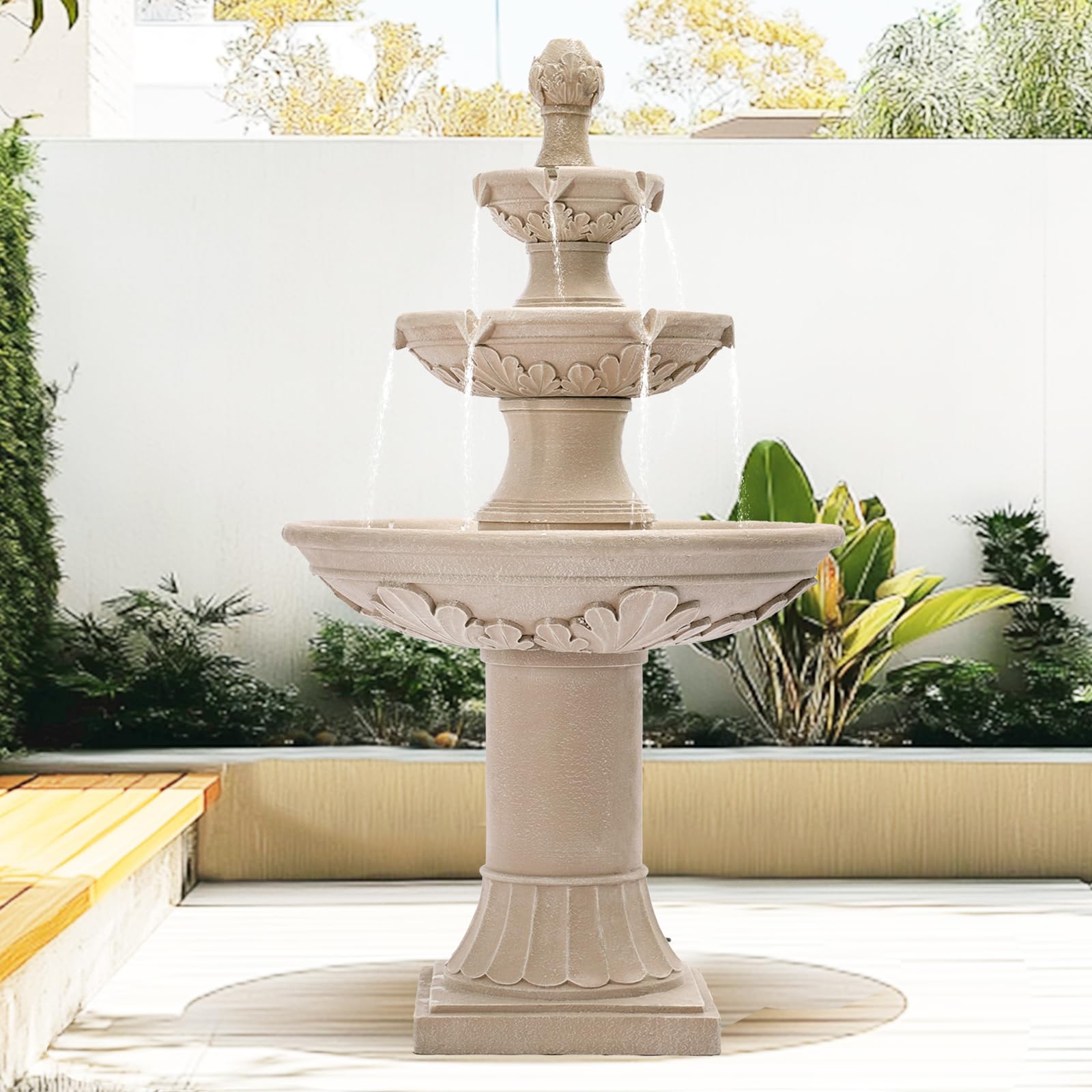 3-Tier Pineapple Water Fountain 48.4" White Resin