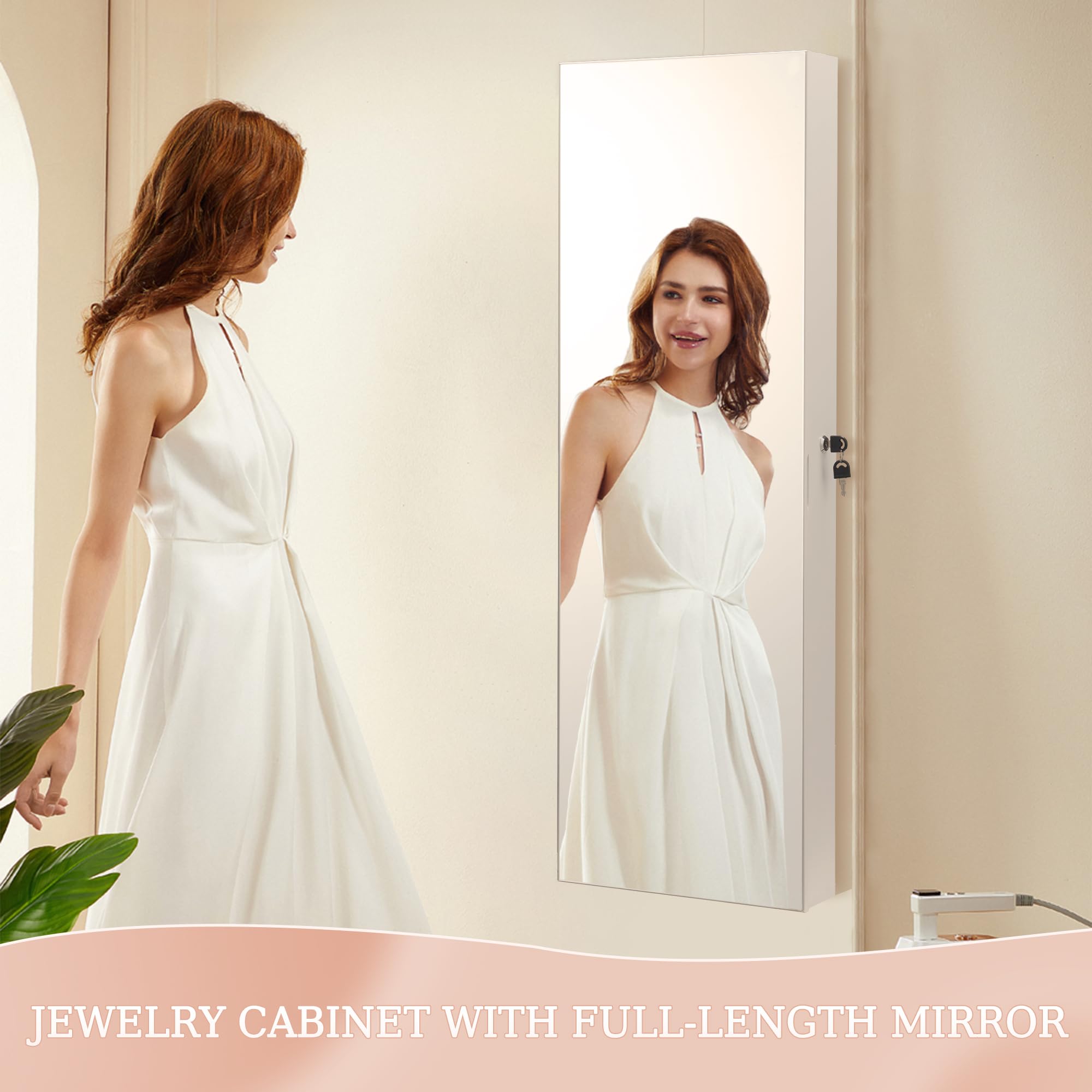 Wall Mounted Mirror Jewelry Cabinet with LED Lights