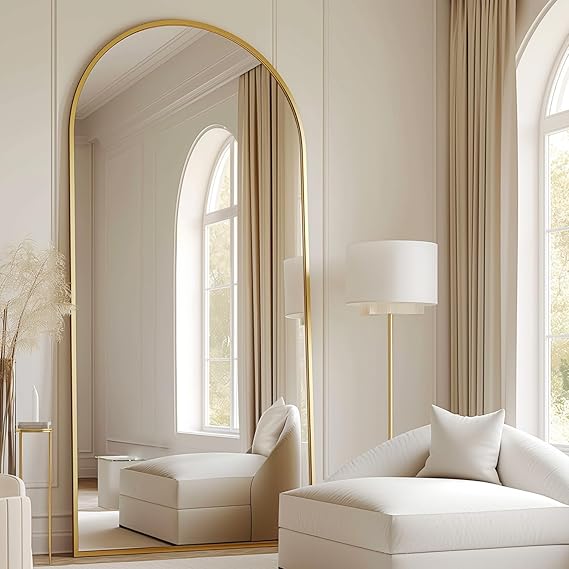 Arched Full Length Mirror 70x26 Gold Aluminum Frame