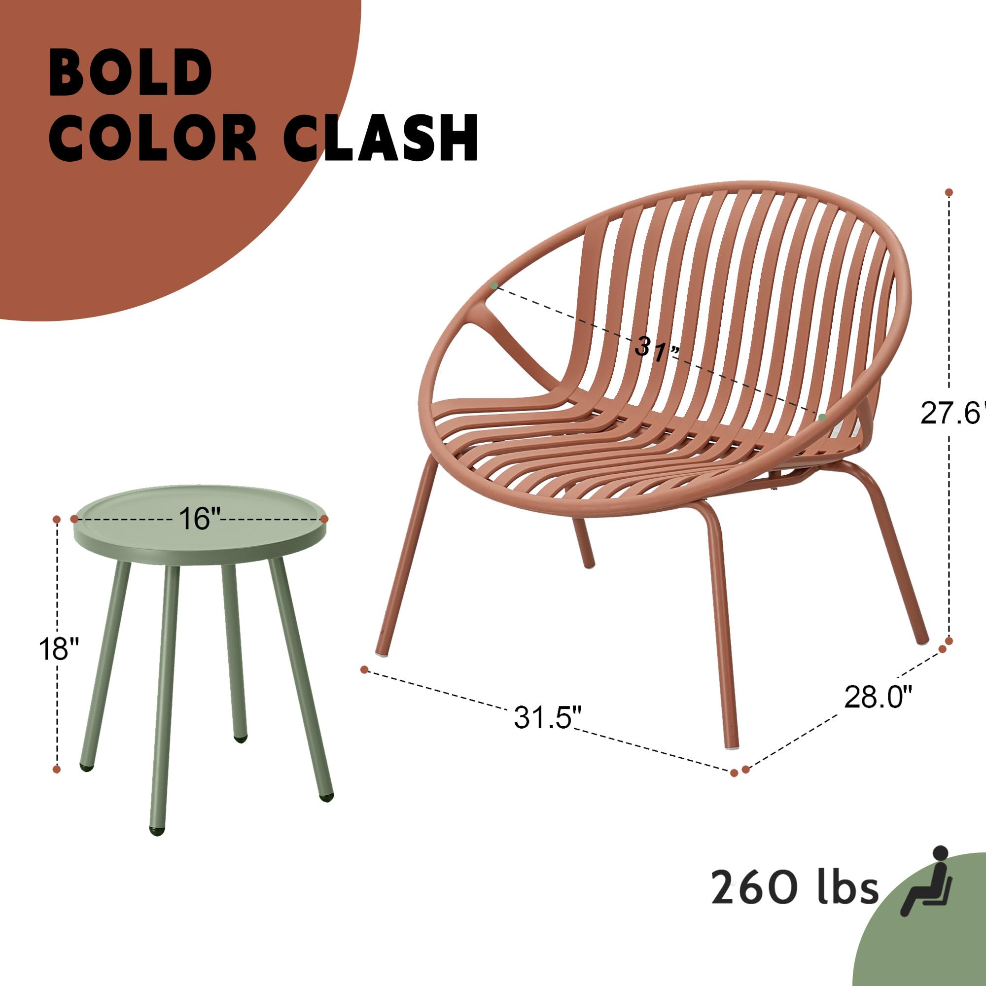 3-Piece Patio Bistro Set with Table and Chairs