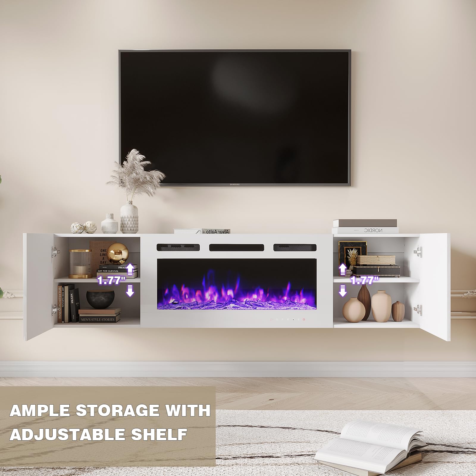 70" Floating TV Stand with Electric Fireplace