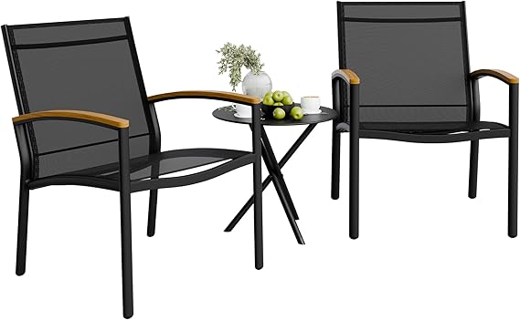 3 Pieces Patio Bistro Set Outdoor Textilene Fabric Conversation Set