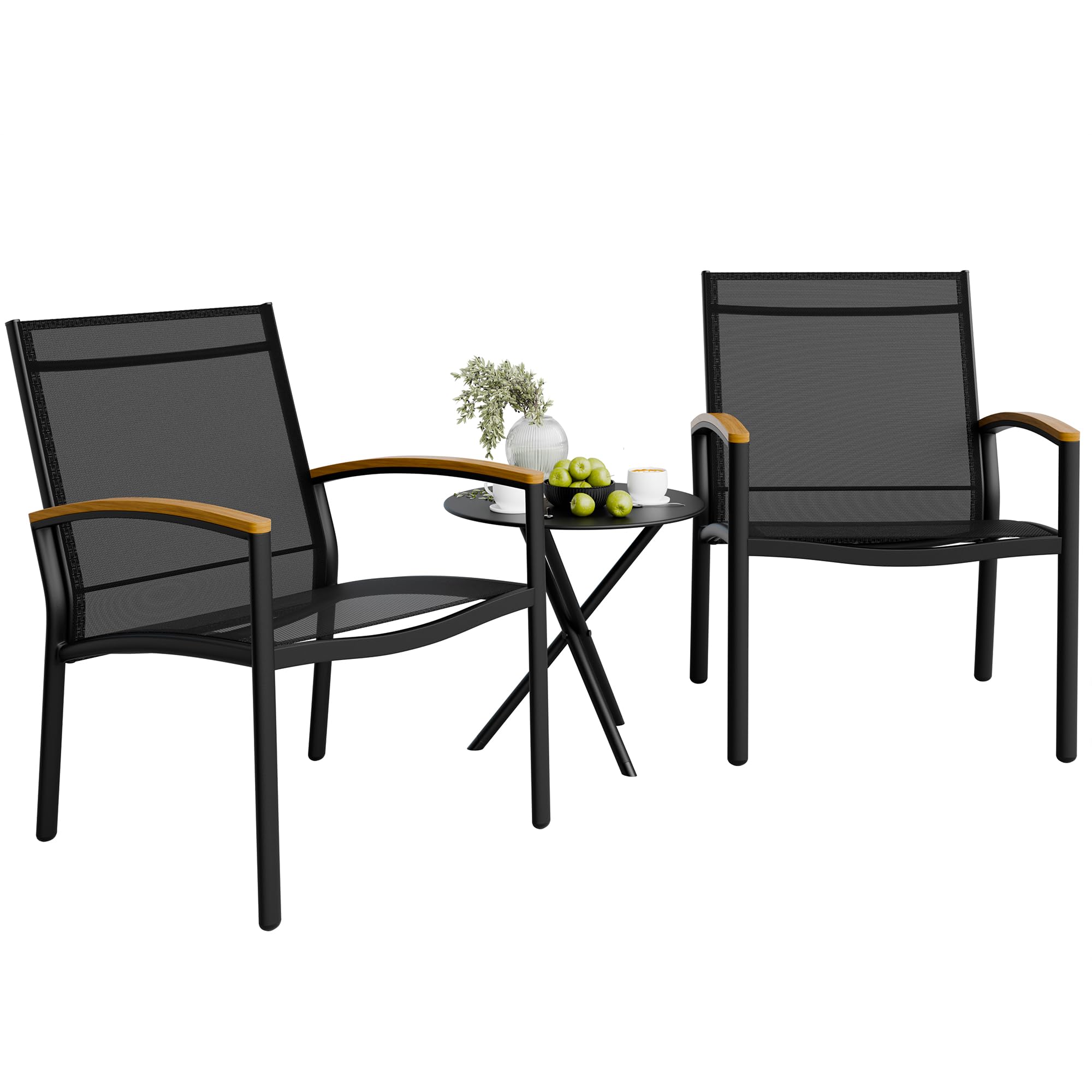 3-Piece Patio Bistro Set with Textilene Fabric Chairs and Table