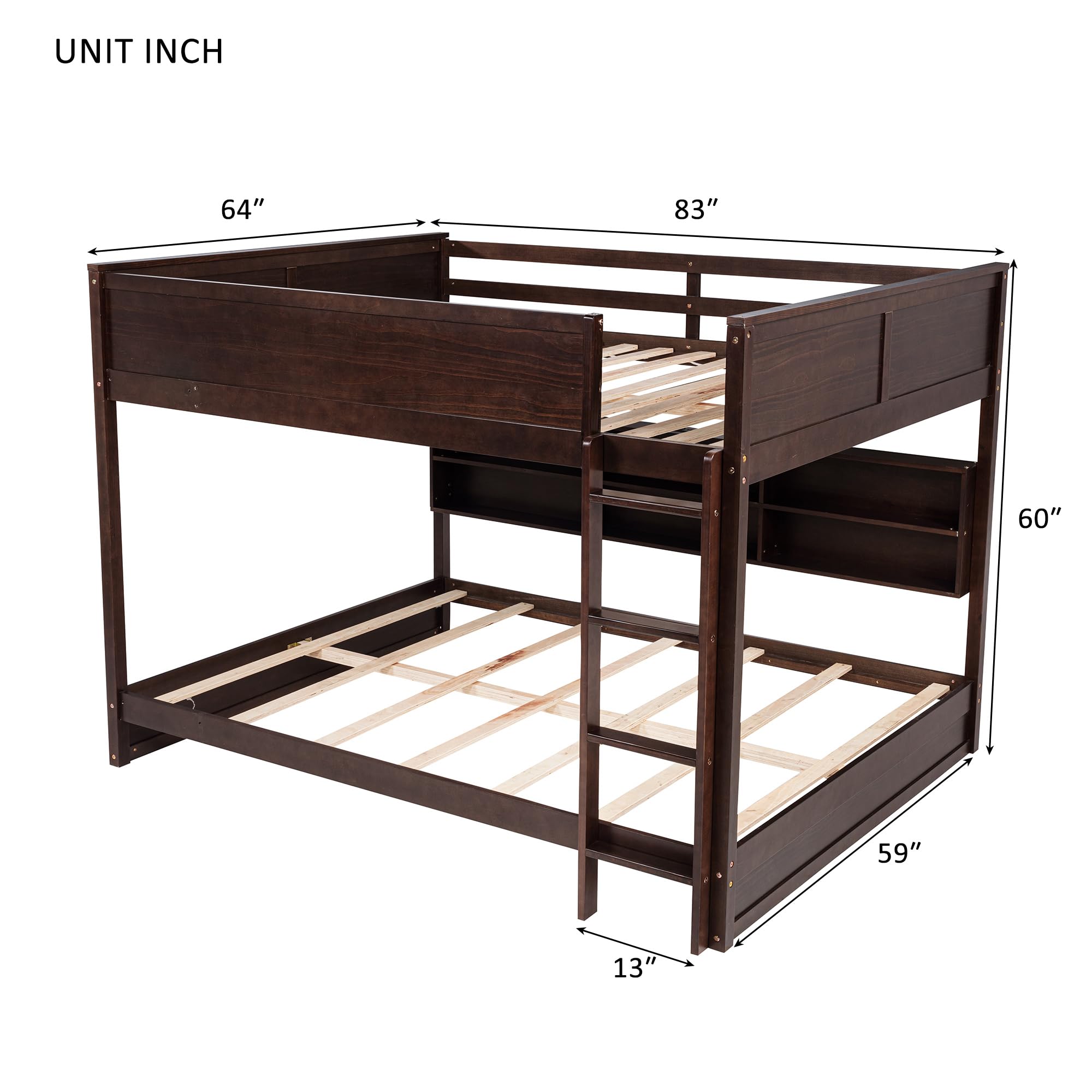 Queen Over Queen Bunk Bed with Storage Cabinets and USB Ports