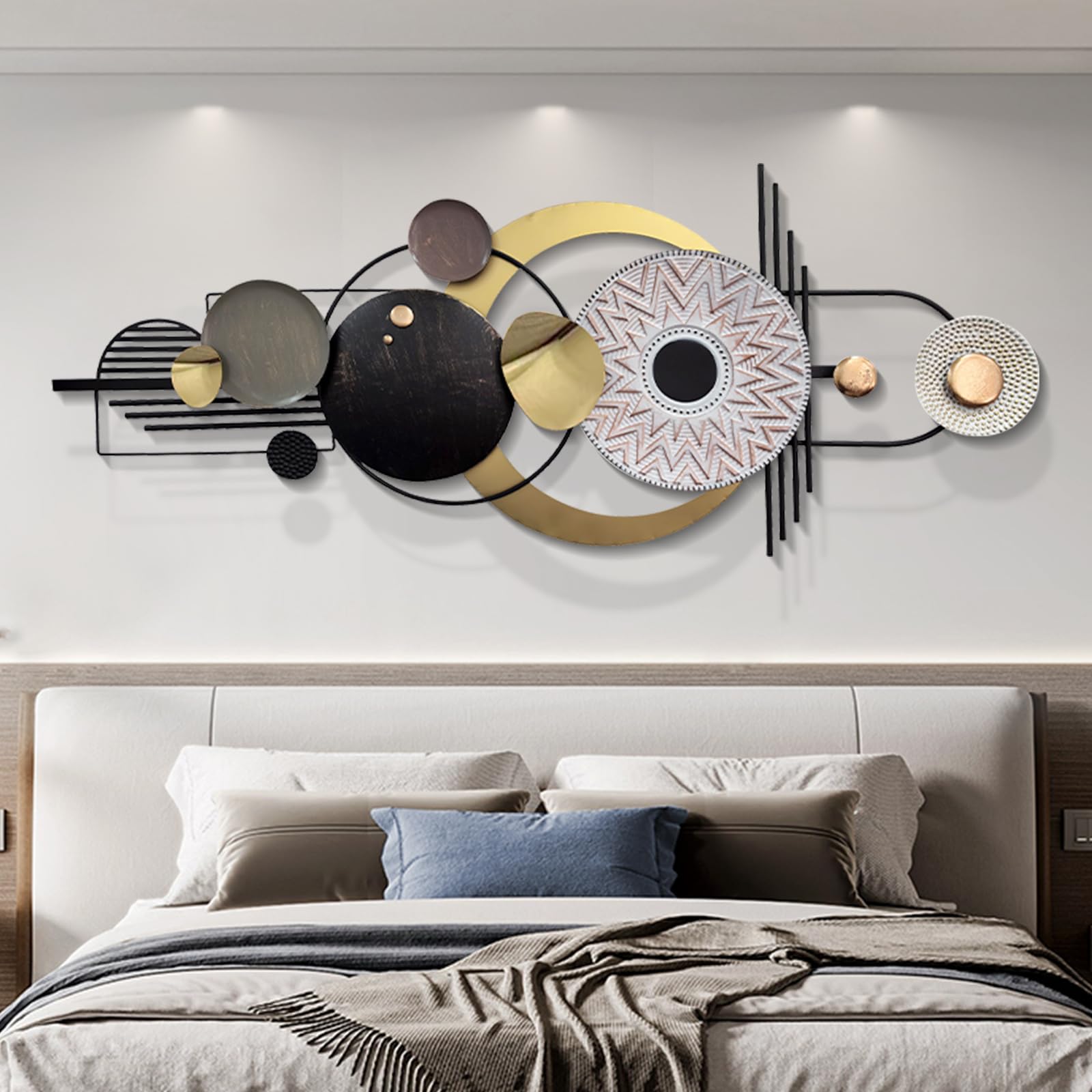 Metal Geometric Wall Art 59x20 Inch 3D Textured Sculpture