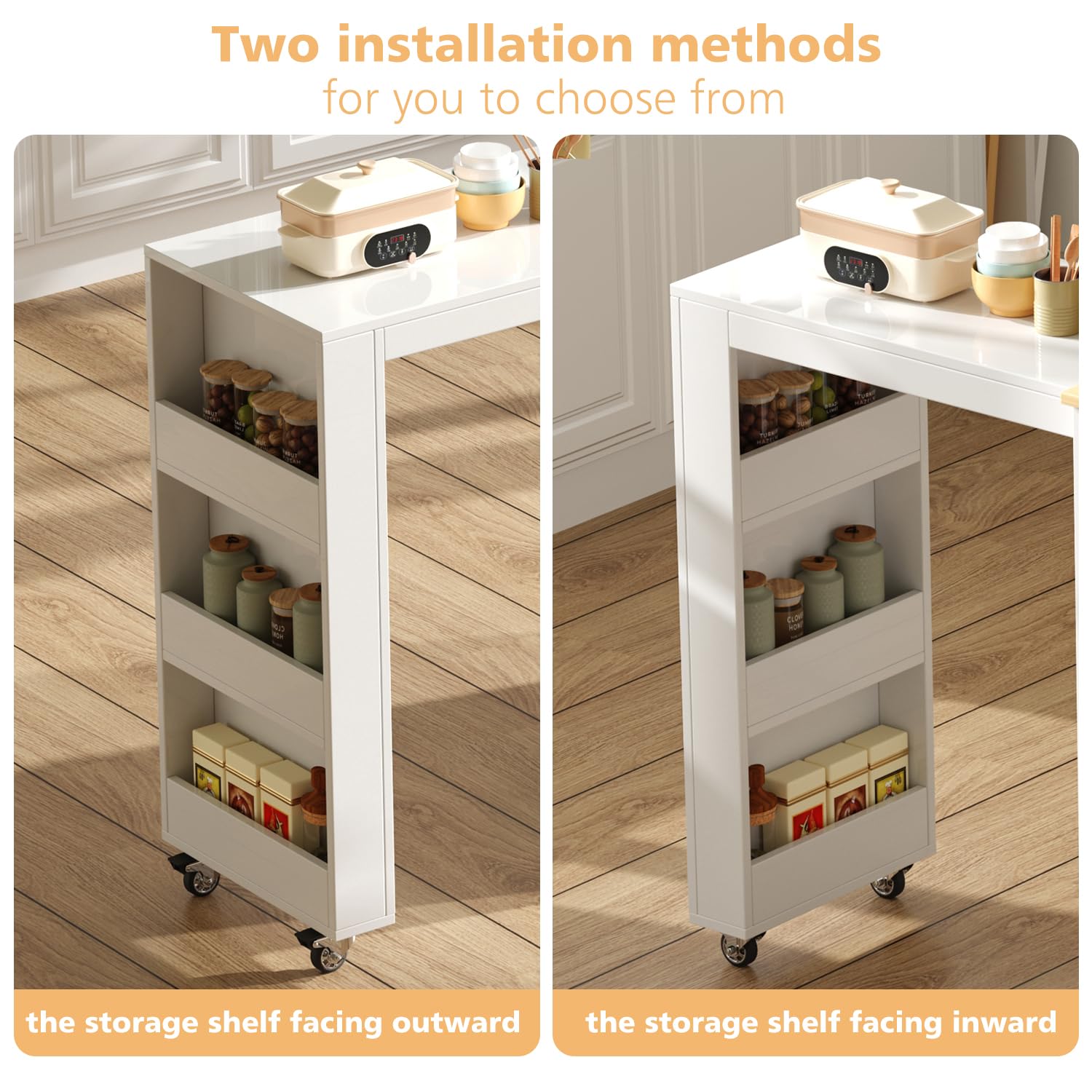 Rolling Kitchen Island with Extendable Dining Table and Storage