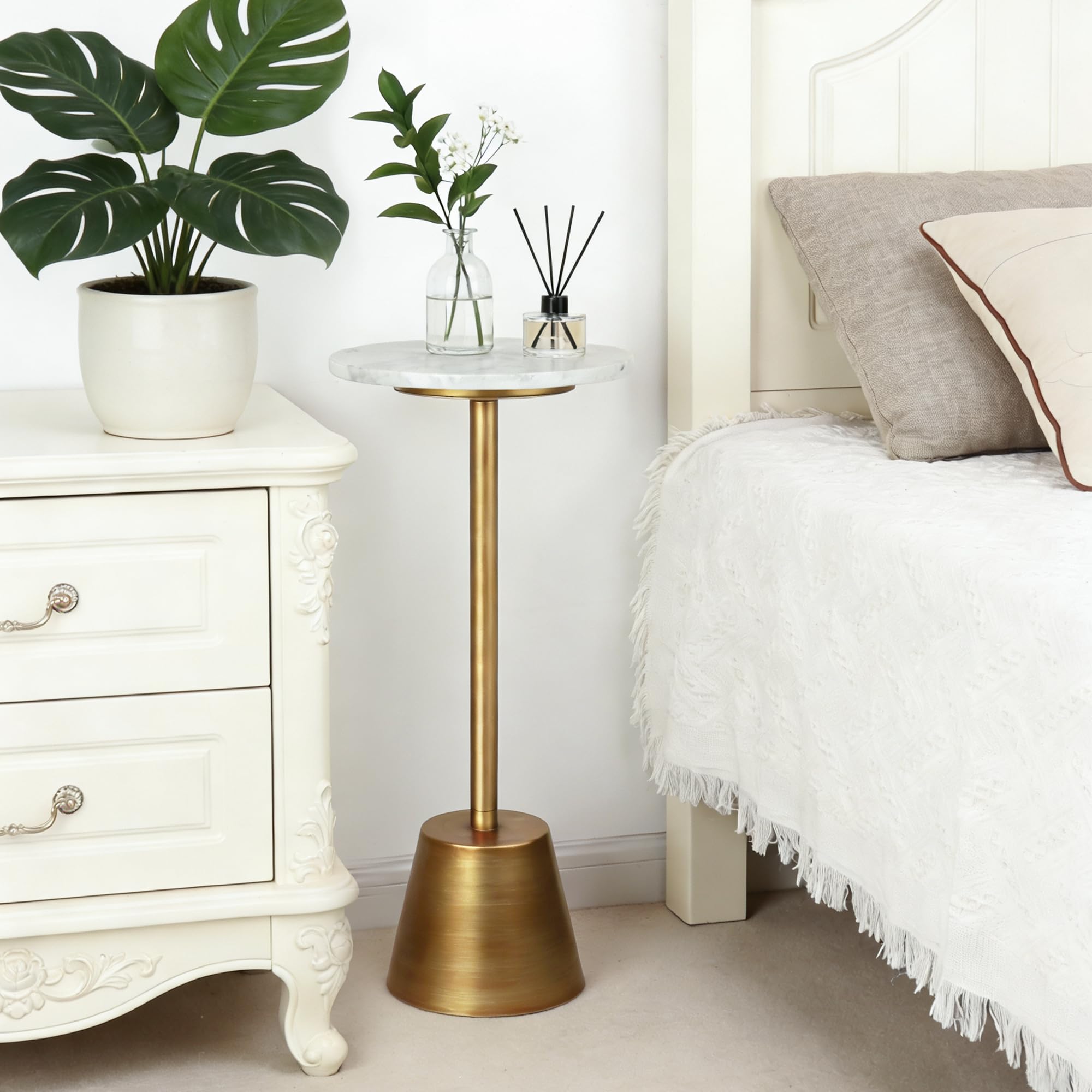 Marble Pedestal Side Table Round End Table