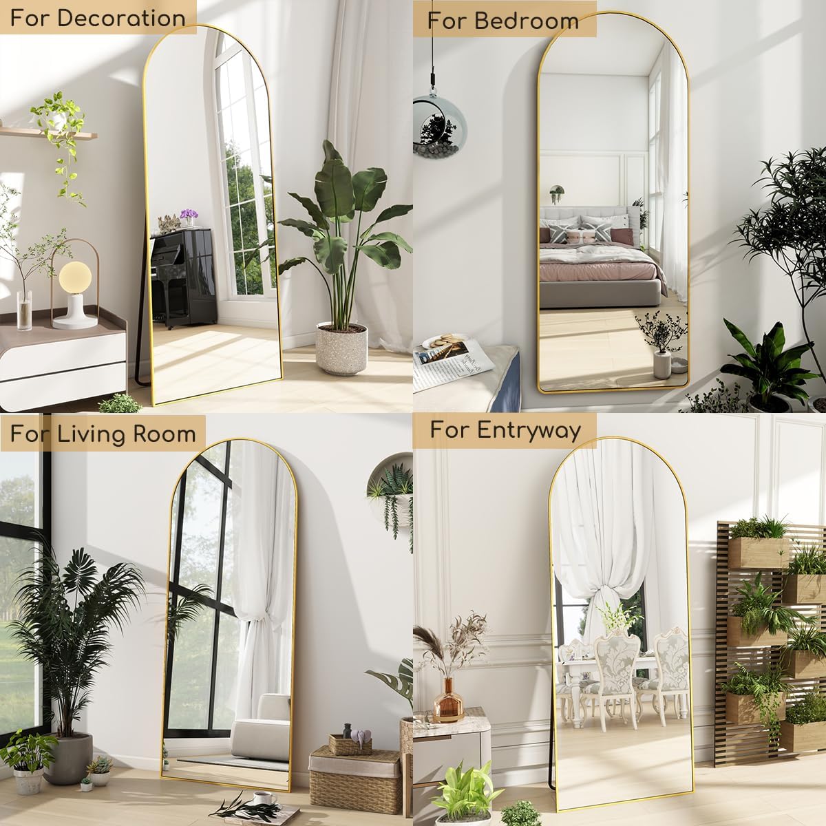 Arched Full Length Mirror 70x26 Gold Aluminum Frame