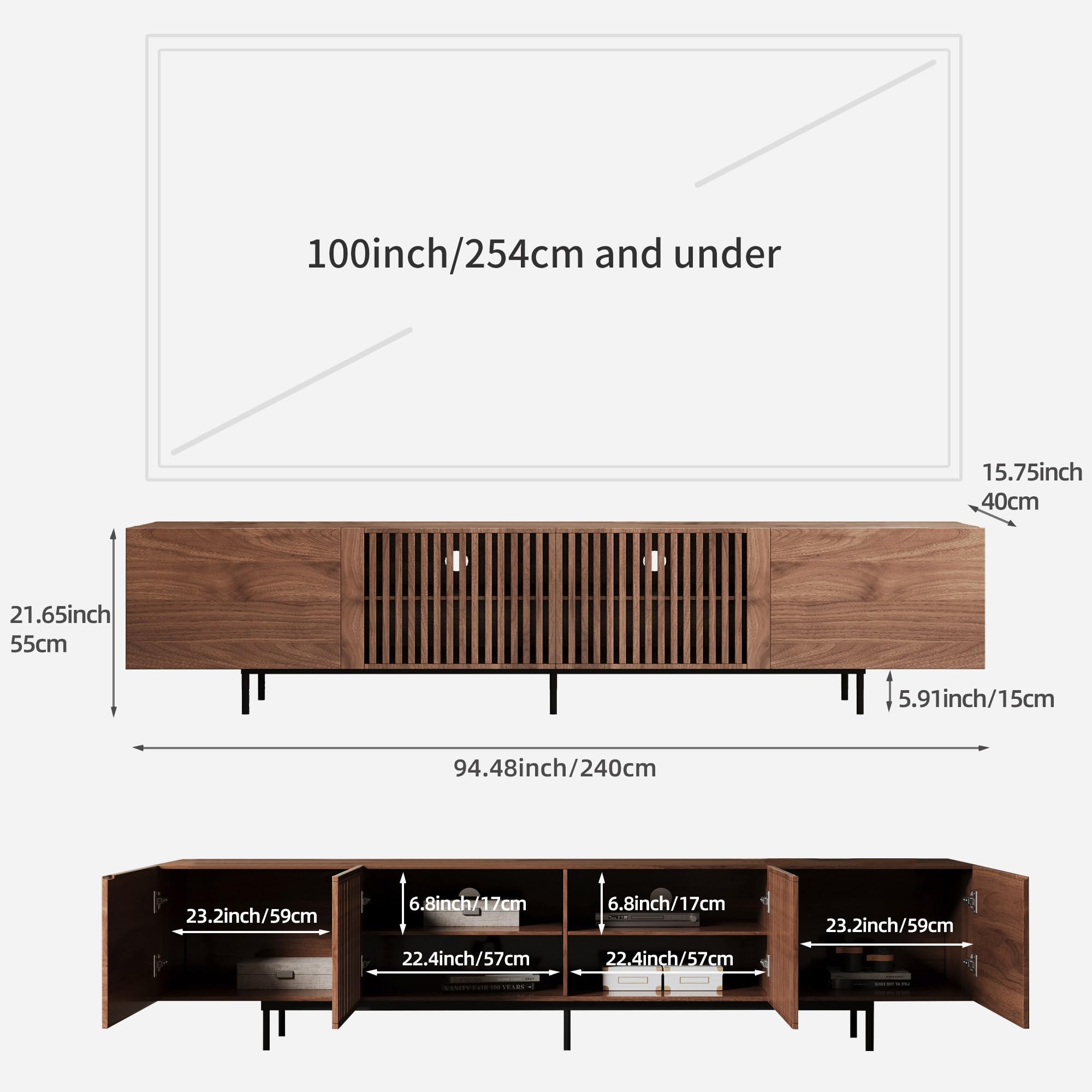 94.48" Mid Century Modern TV Stand with 4 Storage Cabinets