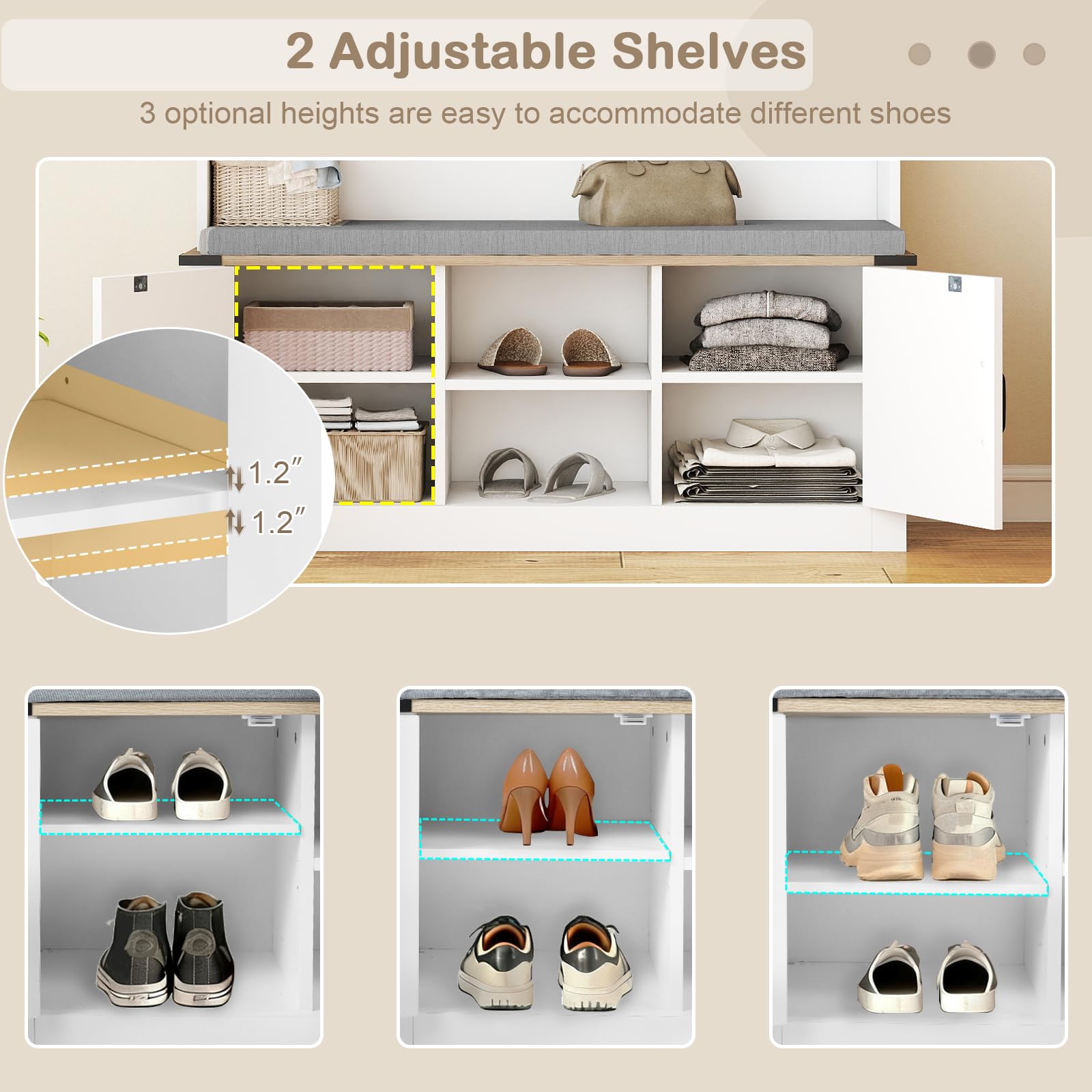 Hall Tree with Cushioned Bench and Shoe Storage