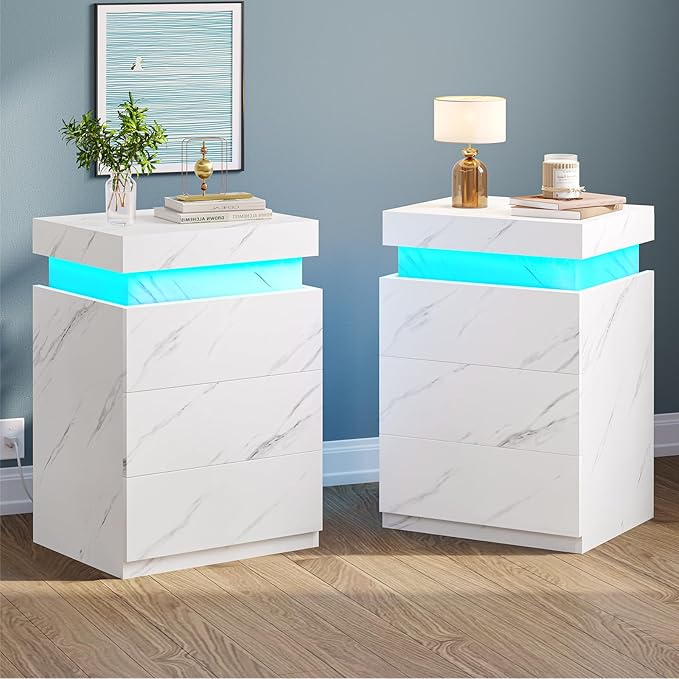LED Nightstand with Charging Station