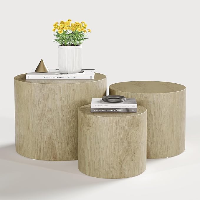 Nesting Coffee Table Set of 3 Round Wooden Tables