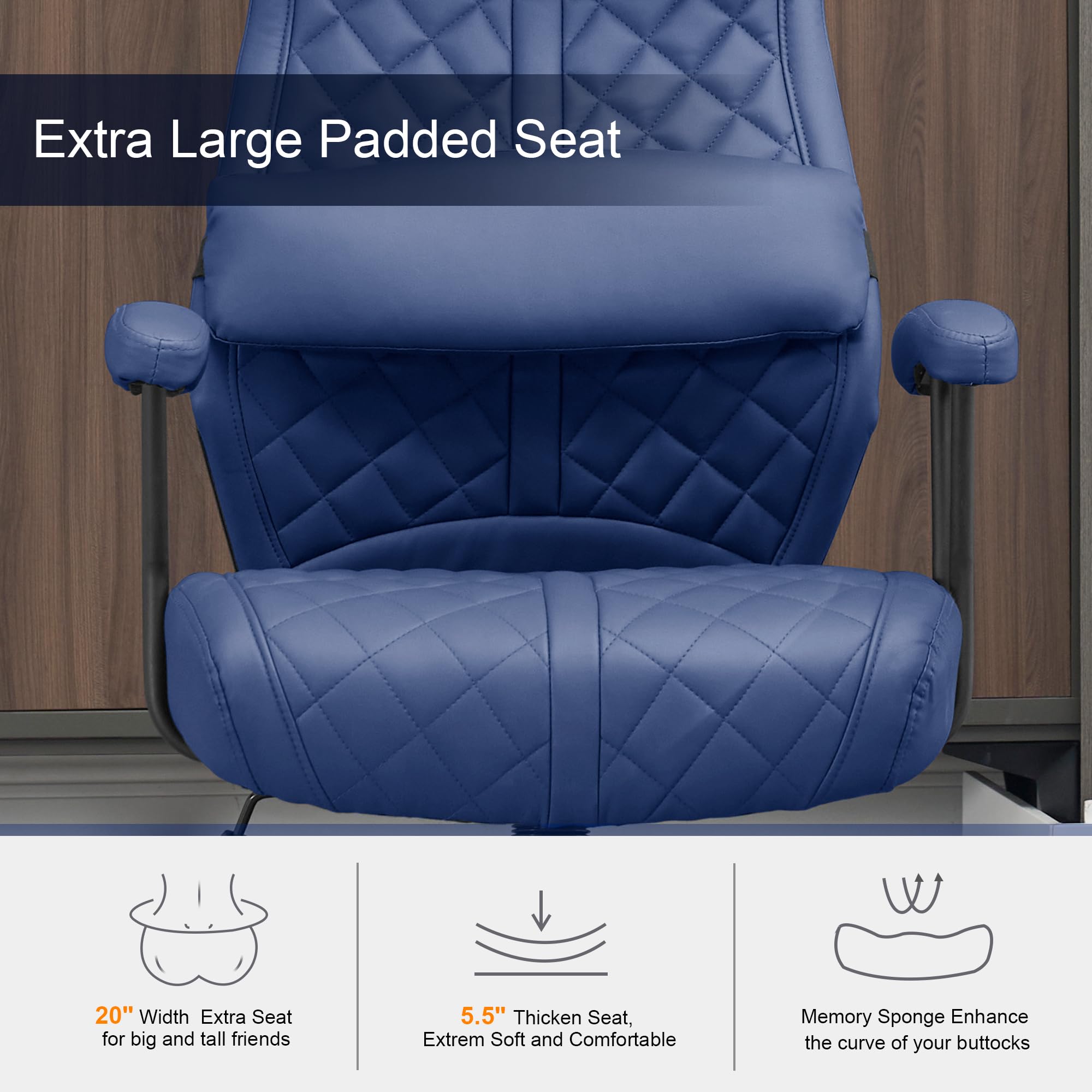 Modern Leather High Back Executive Office Chair with Removable Pillow