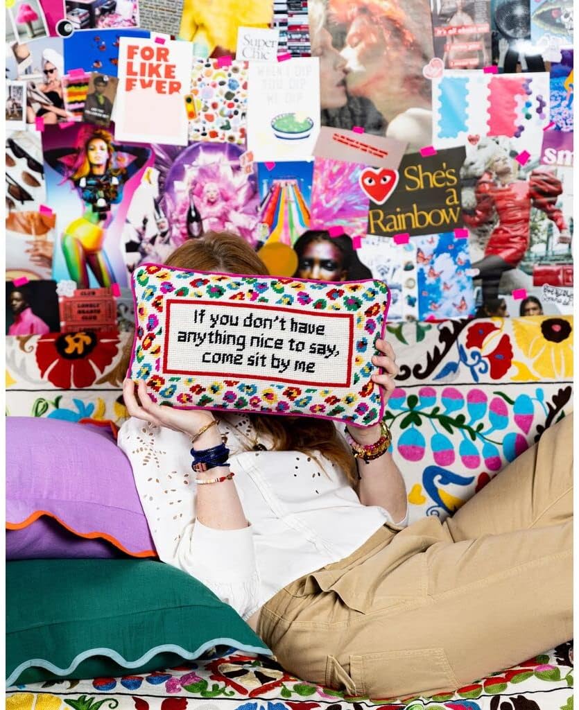 Needlepoint Decorative Throw Pillow - Come Sit by Me