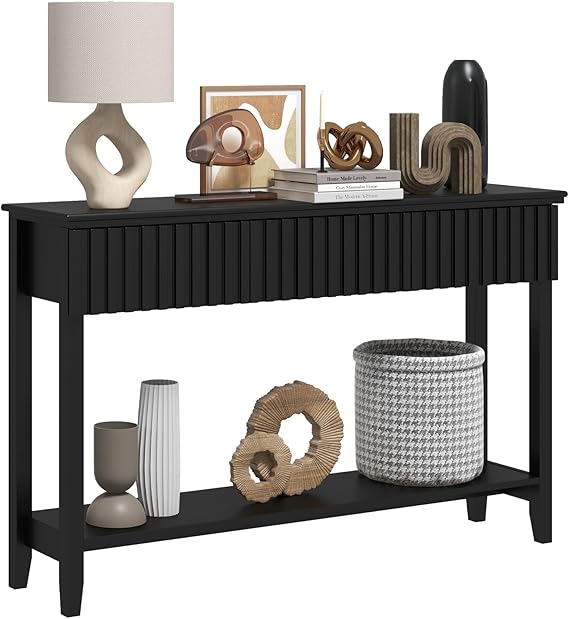 Painted Wood Console Table with 3 Drawers and Storage Shelf