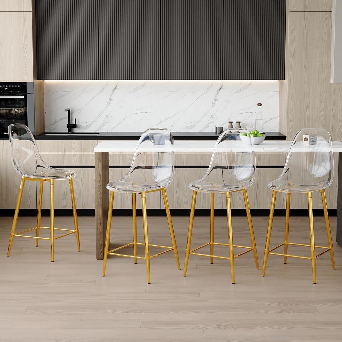 Acrylic Bar Stools Set of 4 with Metal Legs