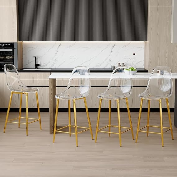 Acrylic Bar Stools Set of 4 with Metal Legs