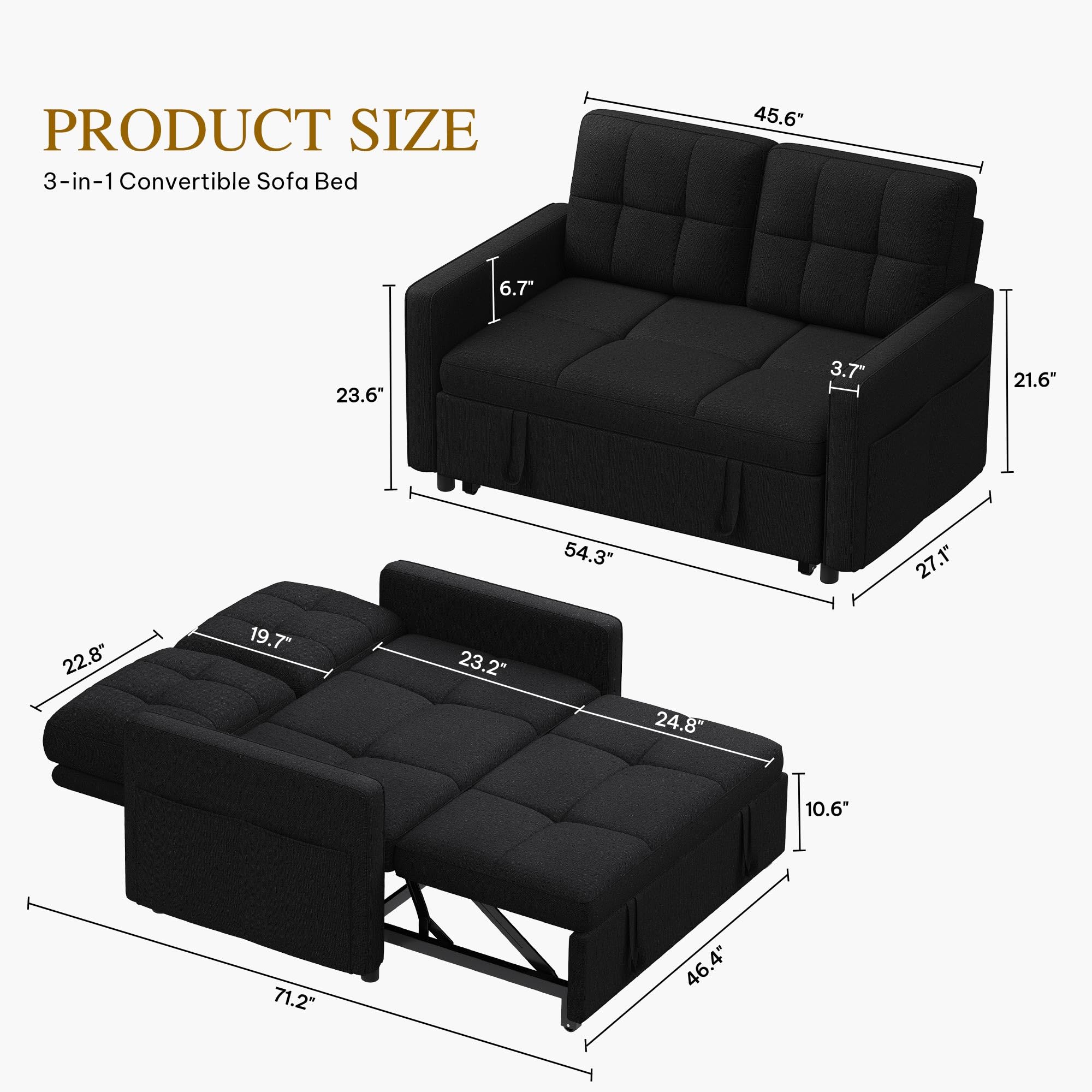55" Convertible Sofa Bed with Pull-Out Bed