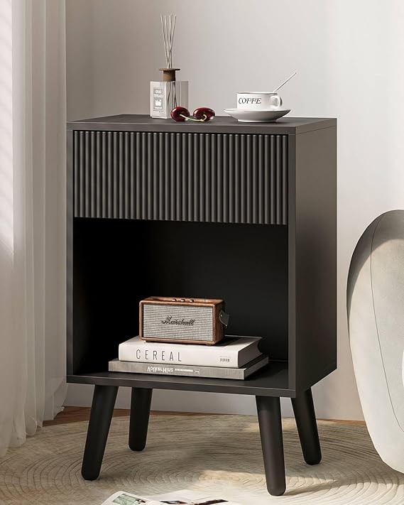 Modern White Oak Nightstand with Drawer and Open Shelf